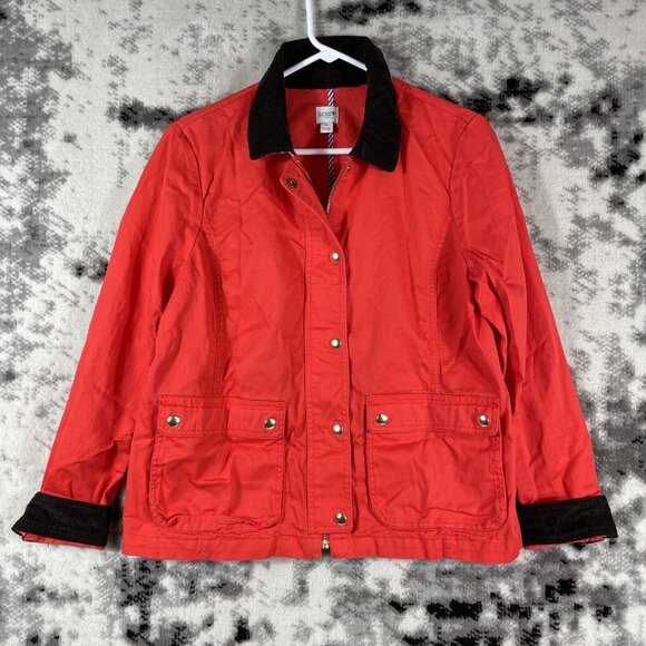 J Crew Jacket Womens Size Medium Red Academia Office Cotton Collared - Picture 1 of 11
